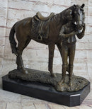 Equestrian Little Girl w/ Horse Bronze Sculpture 11" x 12"