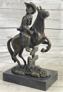 Cowboy on Horseback Hopping a Fence Bronze Sculpture