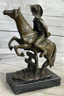 Cowboy on Horseback Hopping a Fence Bronze Sculpture