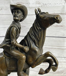 Cowboy on Horseback Hopping a Fence Bronze Sculpture
