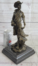 Cowboy Holding Horse Saddle Bronze Sculpture 13" x 6"