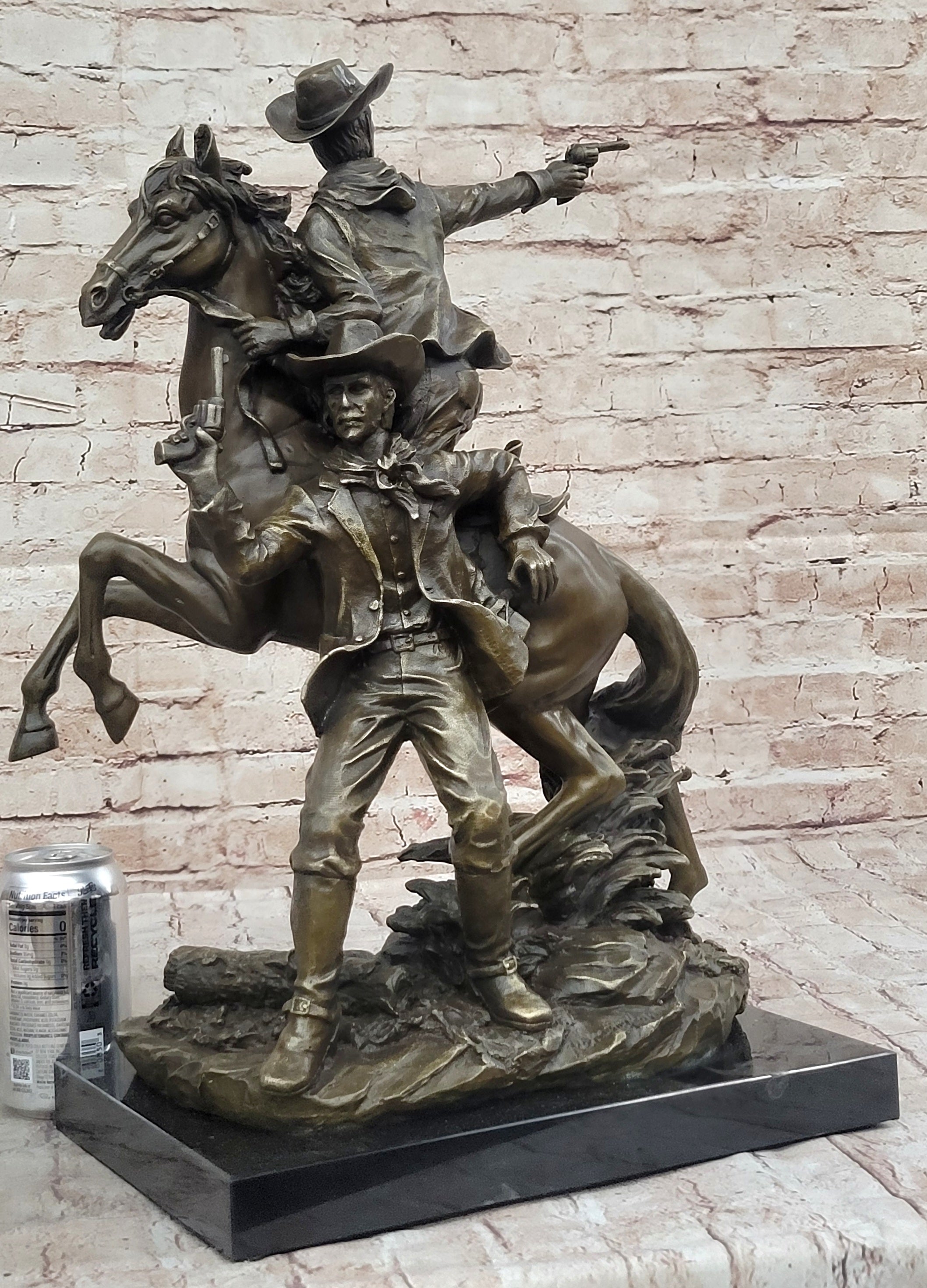 Hot Cast Bronze Cowboy Gunslinger Outlaw on Horseback