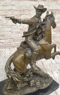 Hot Cast Bronze Cowboy Gunslinger Outlaw on Horseback