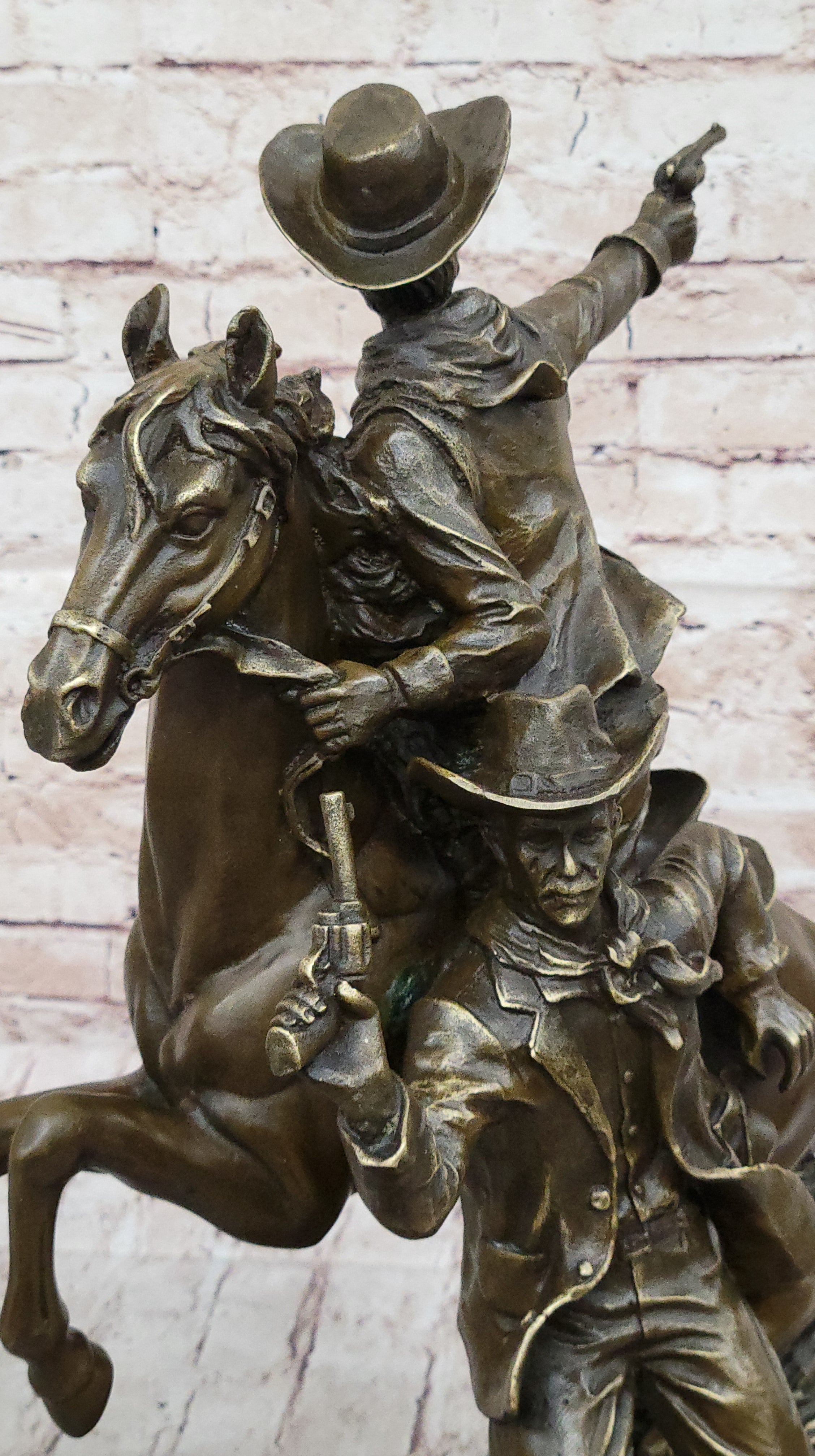 Hot Cast Bronze Cowboy Gunslinger Outlaw on Horseback