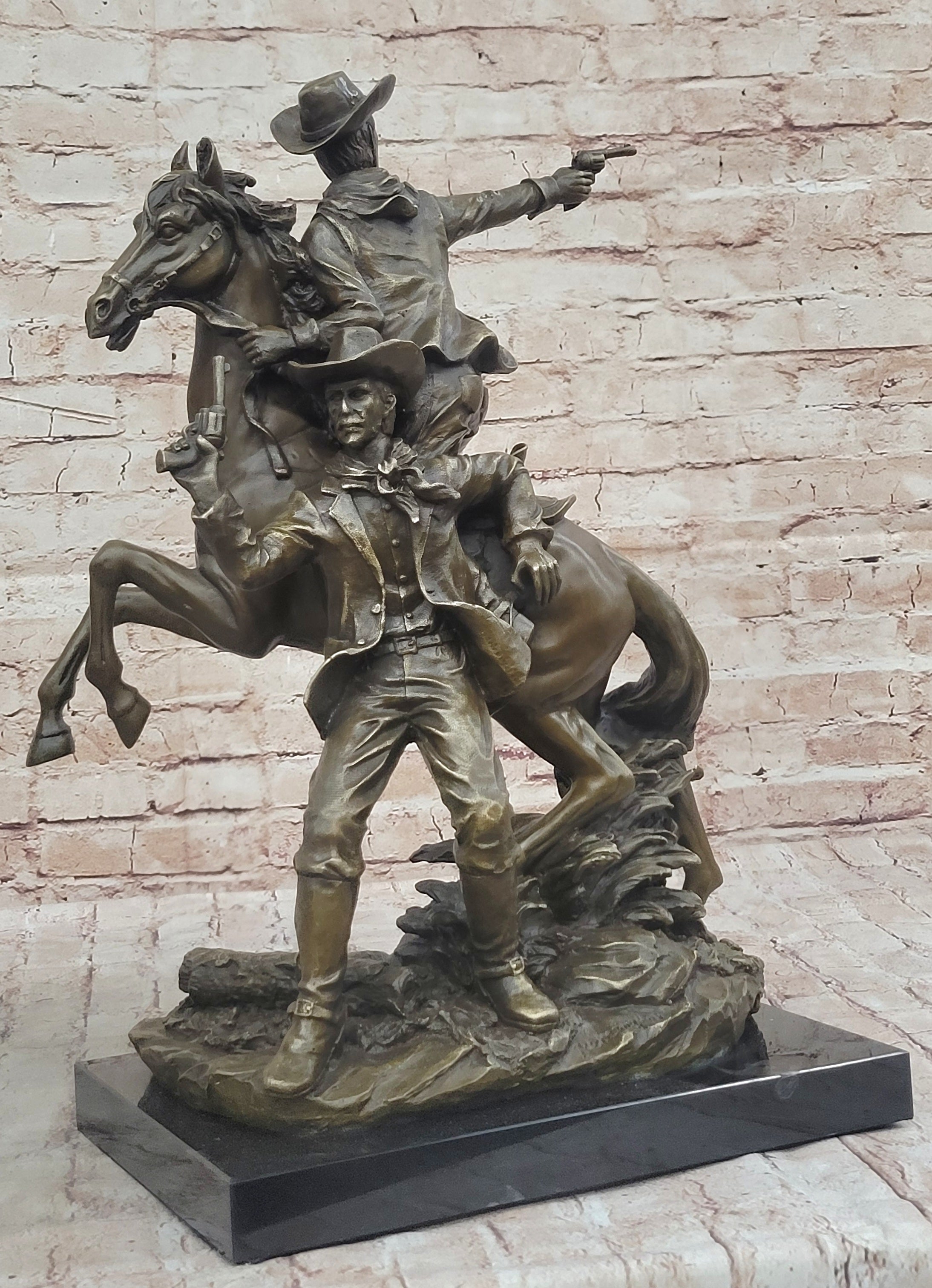 Hot Cast Bronze Cowboy Gunslinger Outlaw on Horseback