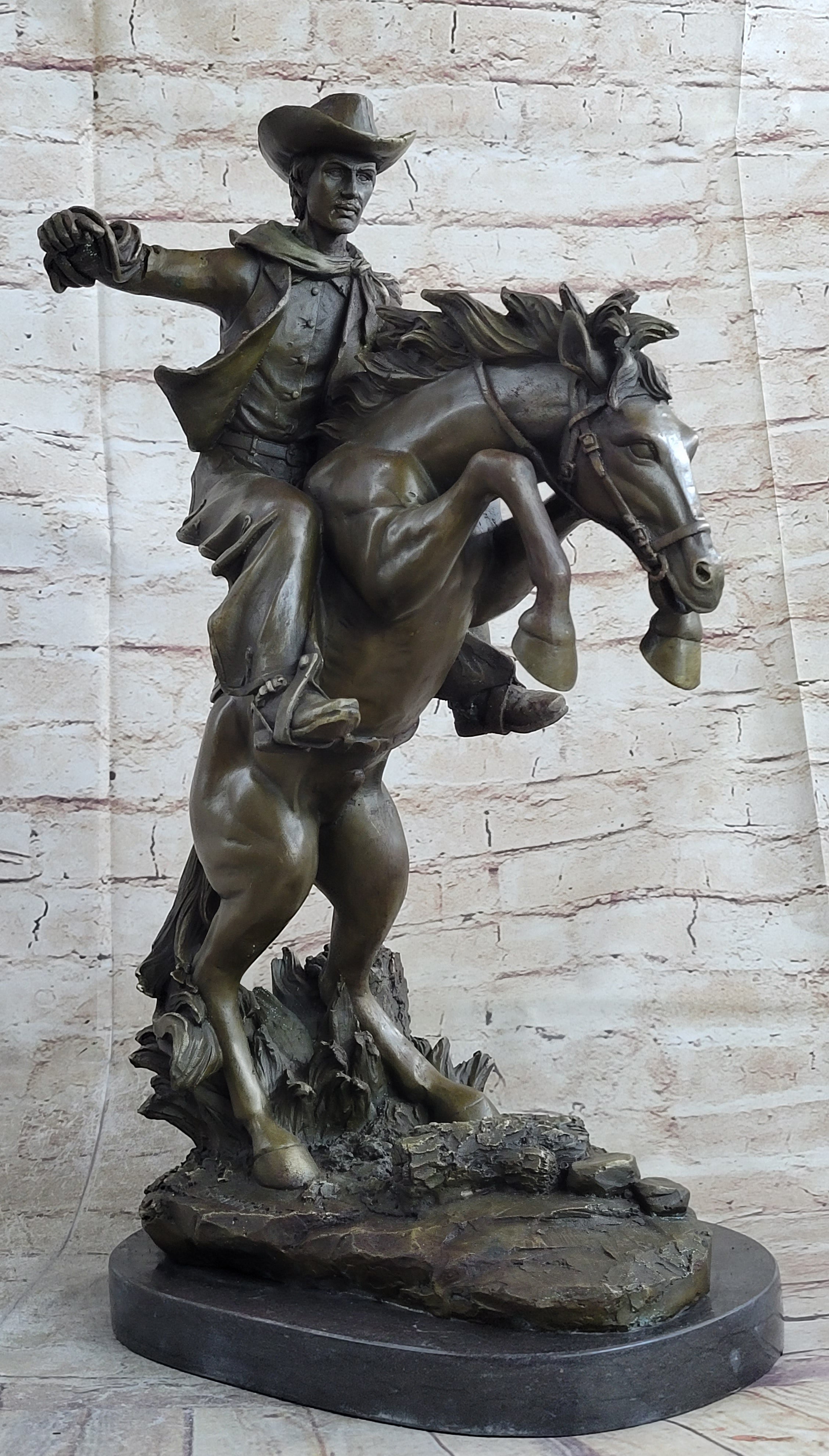Bronco Buster Country Western Art Bronze Sculpture Cowboy on Horseback