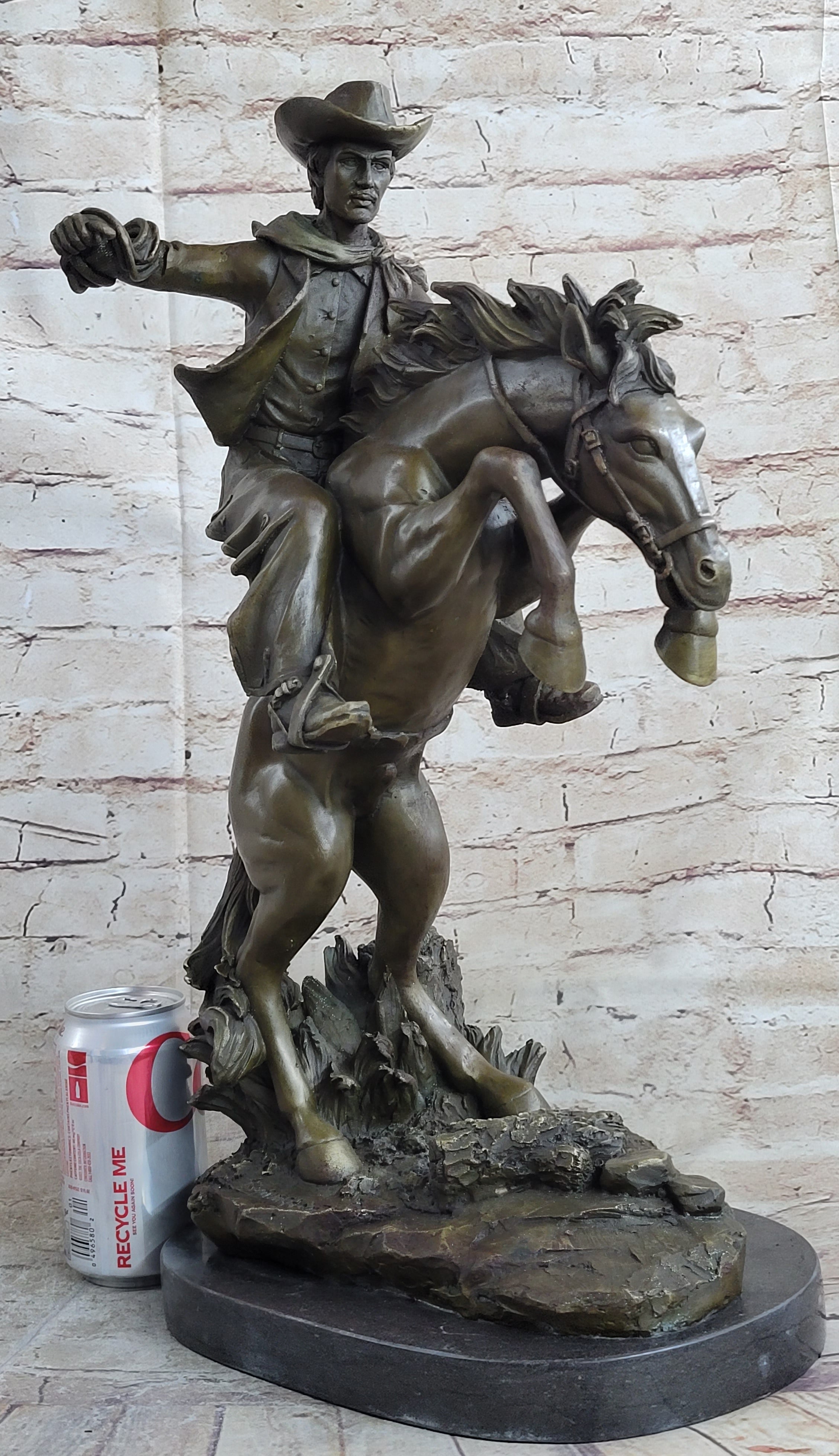Bronco Buster Country Western Art Bronze Sculpture Cowboy on Horseback