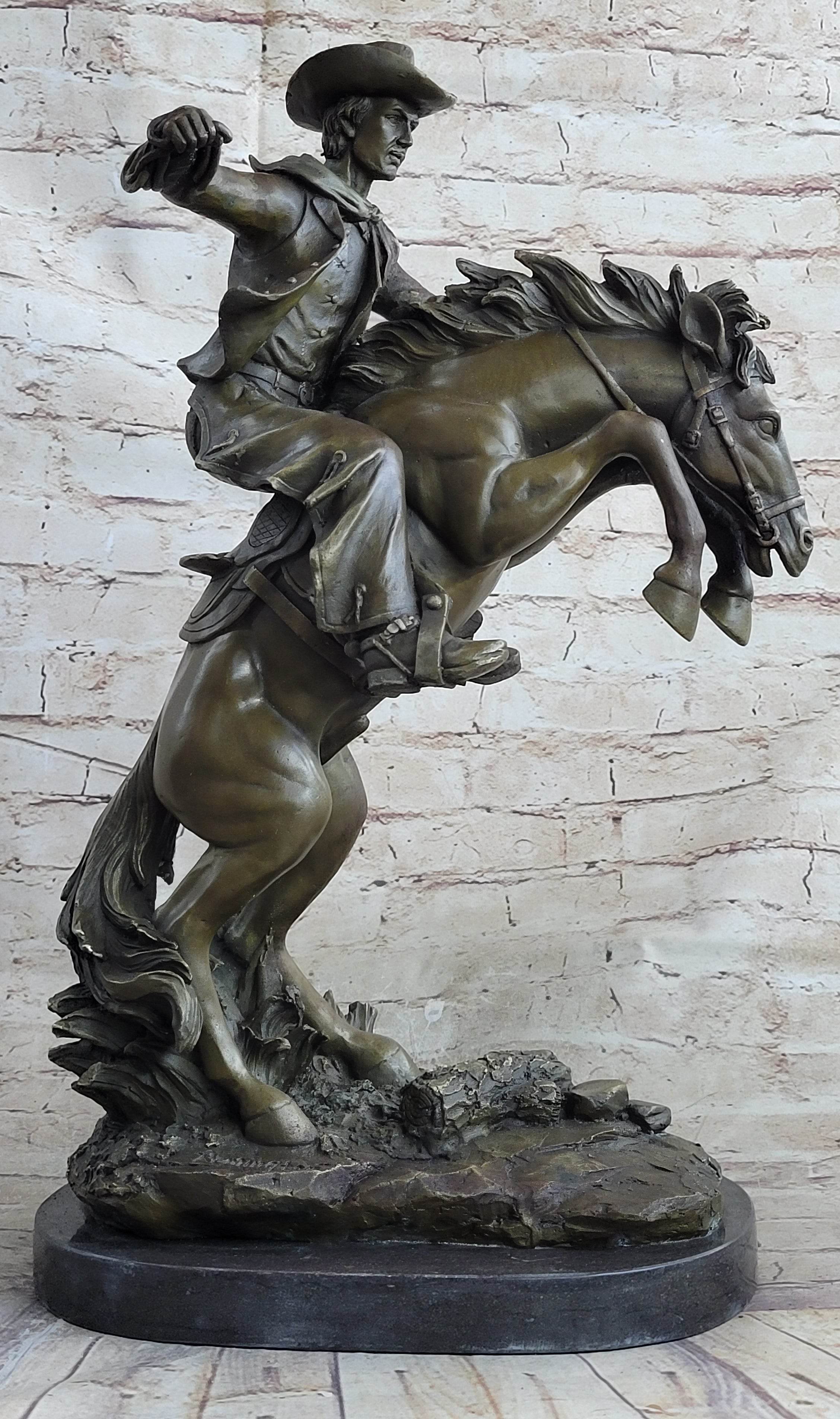 Bronco Buster Country Western Art Bronze Sculpture Cowboy on Horseback