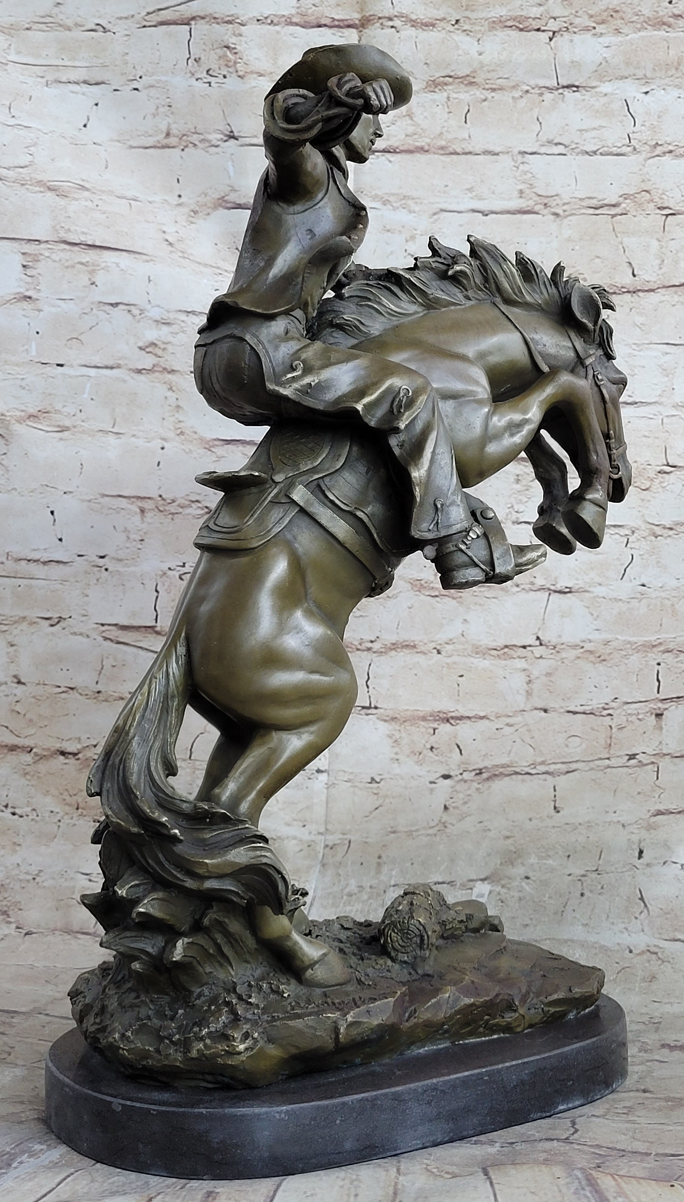 Bronco Buster Country Western Art Bronze Sculpture Cowboy on Horseback
