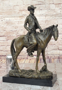 Wild West Cowboy With Hat Riding Horse Bronze Sculpture
