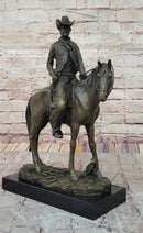 Wild West Cowboy With Hat Riding Horse Bronze Sculpture