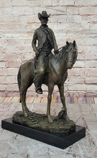 Wild West Cowboy With Hat Riding Horse Bronze Sculpture