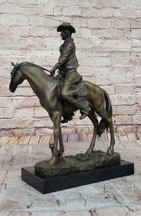 Wild West Cowboy With Hat Riding Horse Bronze Sculpture
