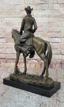 Wild West Cowboy With Hat Riding Horse Bronze Sculpture