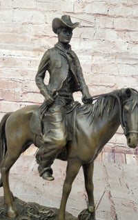 Wild West Cowboy With Hat Riding Horse Bronze Sculpture