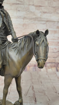 Wild West Cowboy With Hat Riding Horse Bronze Sculpture