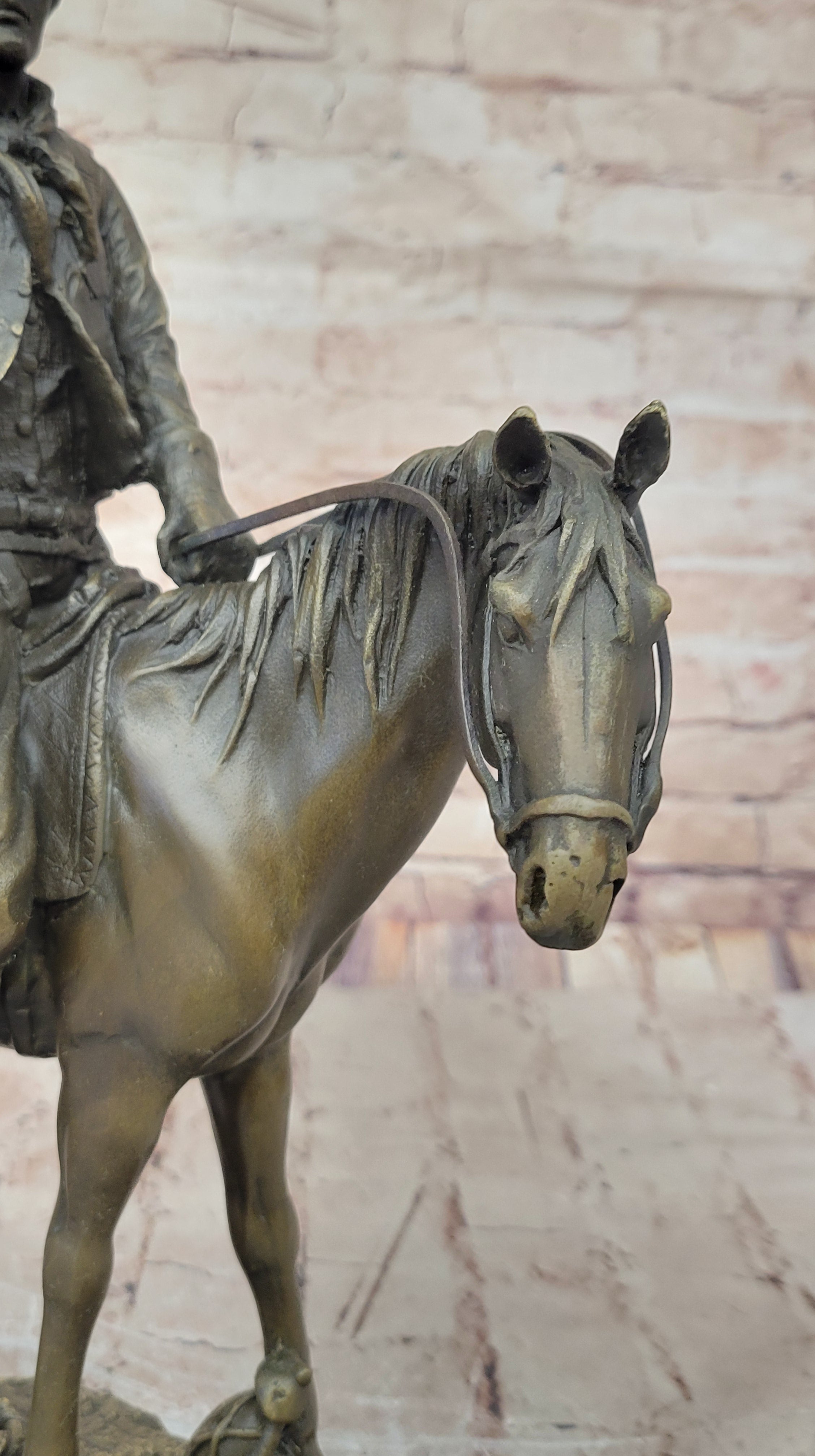 Wild West Cowboy With Hat Riding Horse Bronze Sculpture