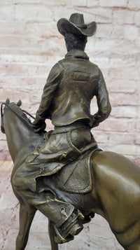 Wild West Cowboy With Hat Riding Horse Bronze Sculpture