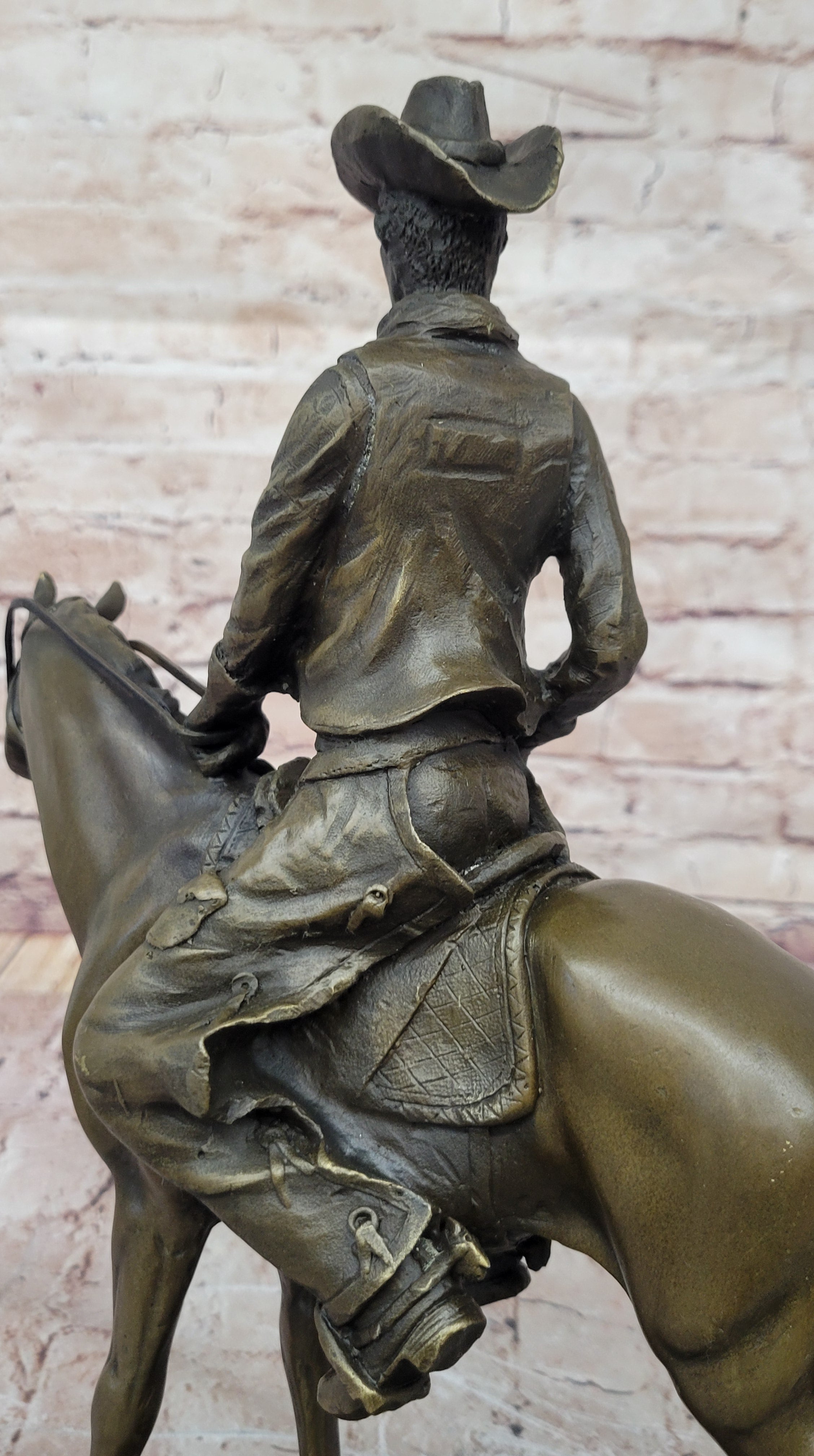 Wild West Cowboy With Hat Riding Horse Bronze Sculpture