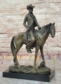 Wild West Cowboy With Hat Riding Horse Bronze Sculpture