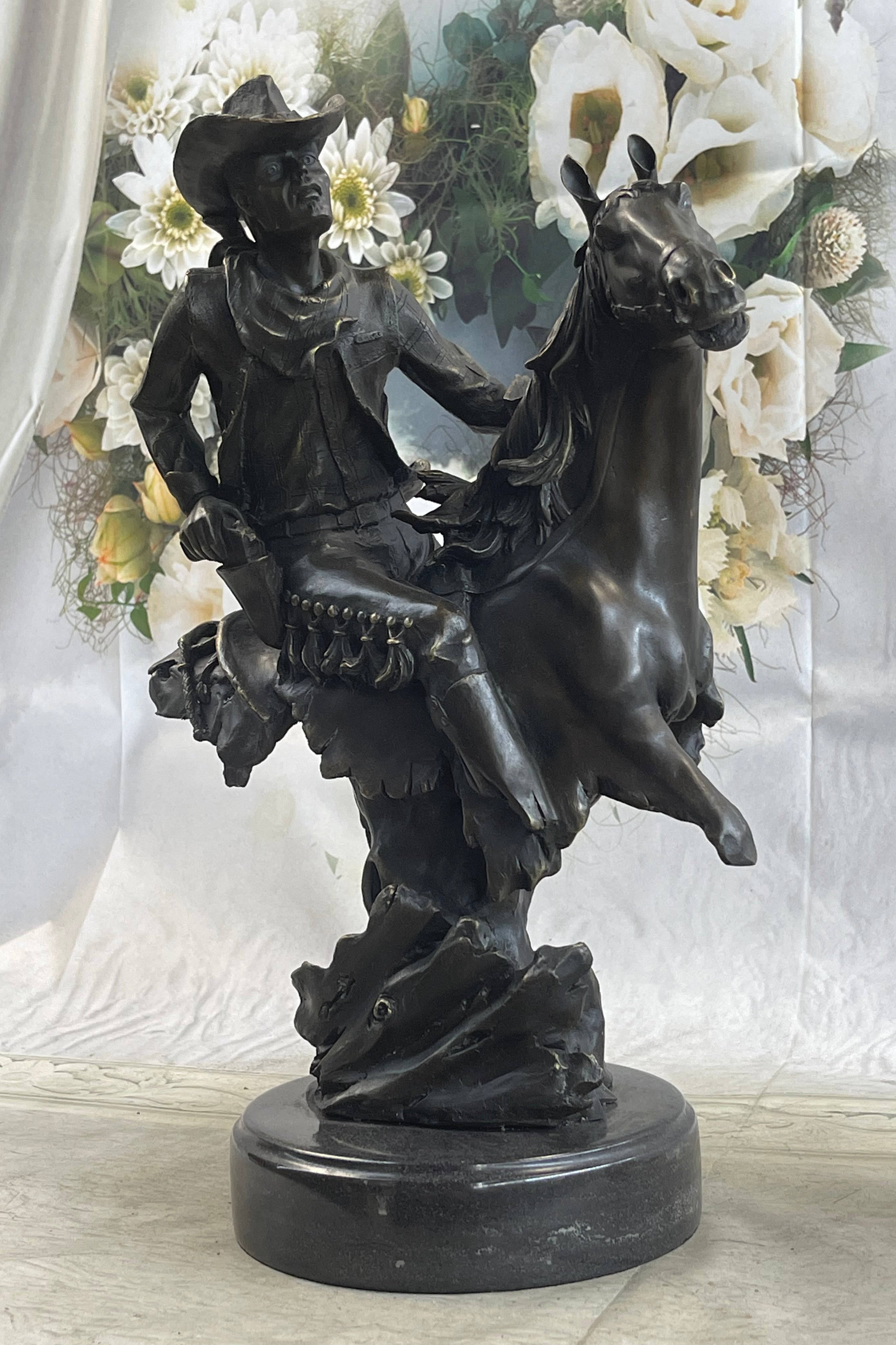 Abstract Modern Art Kamiko Outlaw Cowboy Horse Gun Bronze Sculpture