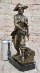 Swashbuckler Pirate Bronze Figure w/ Treasure Chest 13" x 6"