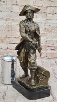 Swashbuckler Pirate Bronze Figure w/ Treasure Chest 13" x 6"