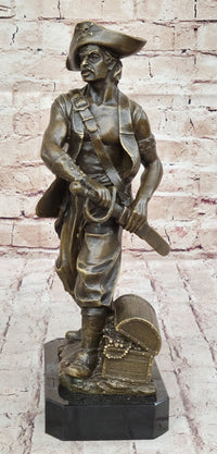Swashbuckler Pirate Bronze Figure w/ Treasure Chest 13" x 6"