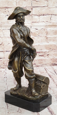 Swashbuckler Pirate Bronze Figure w/ Treasure Chest 13" x 6"