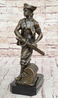 Swashbuckler Pirate Bronze Figure w/ Treasure Chest 13" x 6"