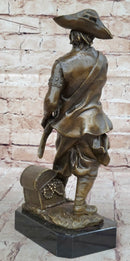 Swashbuckler Pirate Bronze Figure w/ Treasure Chest 13" x 6"
