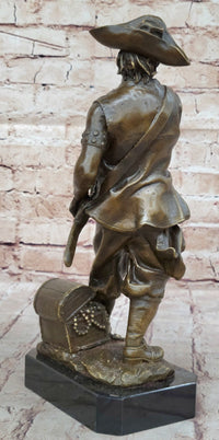 Swashbuckler Pirate Bronze Figure w/ Treasure Chest 13" x 6"