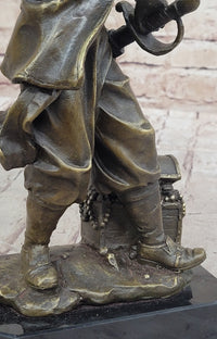 Swashbuckler Pirate Bronze Figure w/ Treasure Chest 13" x 6"
