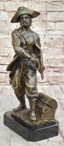 Swashbuckler Pirate Bronze Figure w/ Treasure Chest 13" x 6"