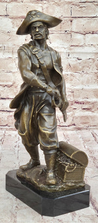 Swashbuckler Pirate Bronze Figure w/ Treasure Chest 13" x 6"