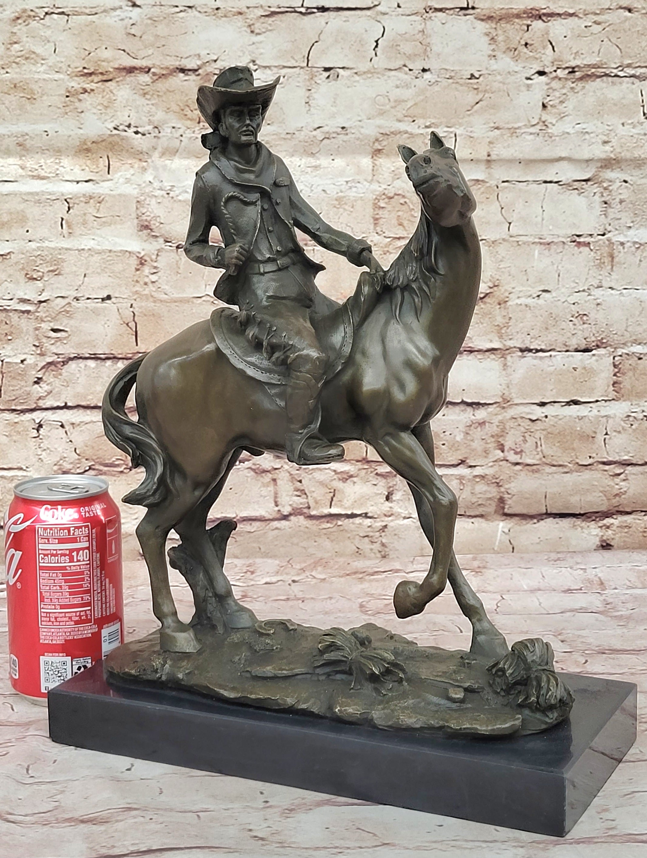 Bronze Western Sculpture Cowboy on Horseback 14" x 11"