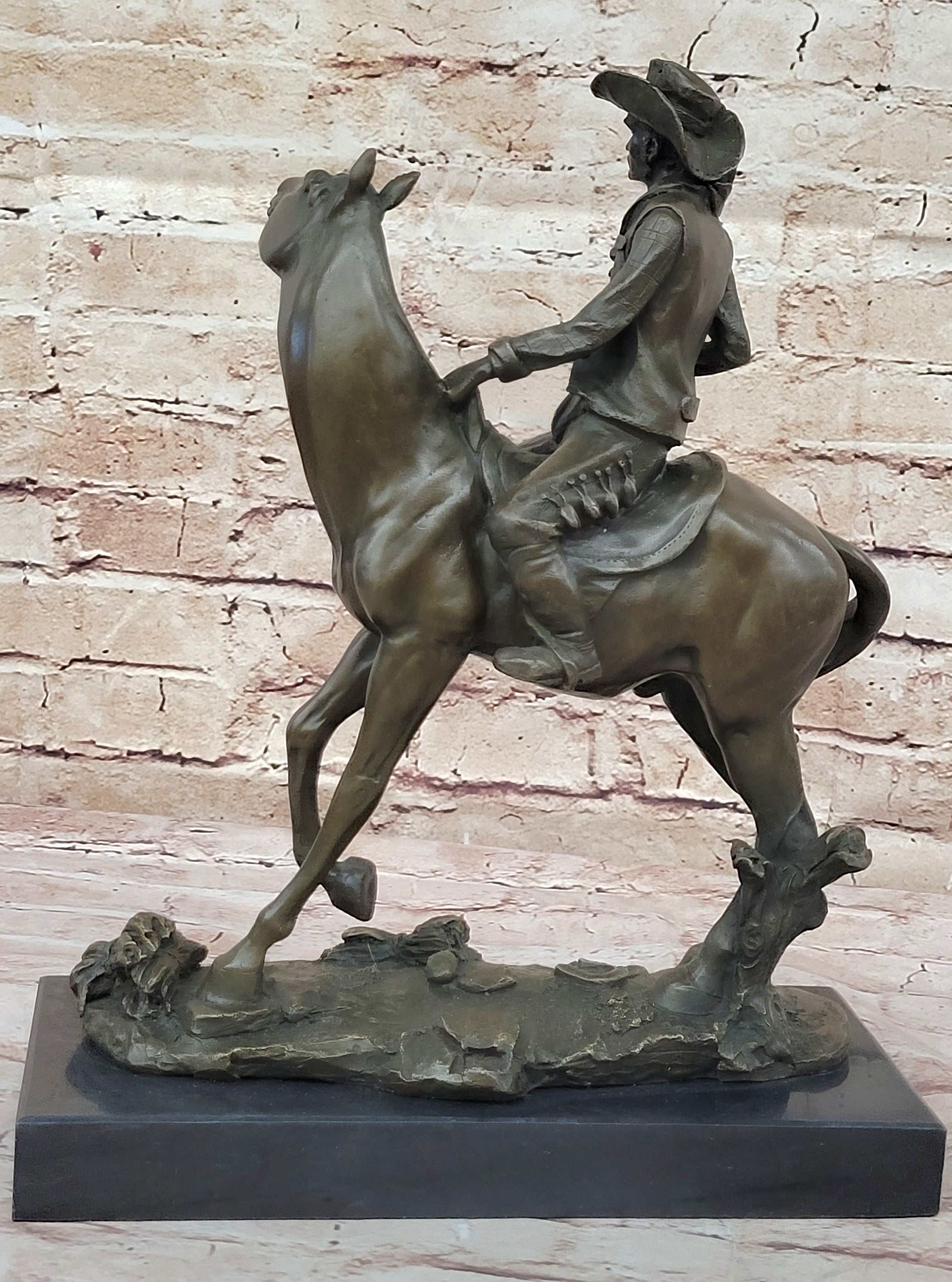 Bronze Western Sculpture Cowboy on Horseback 14" x 11"