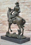 Bronze Western Sculpture Cowboy on Horseback 14" x 11"