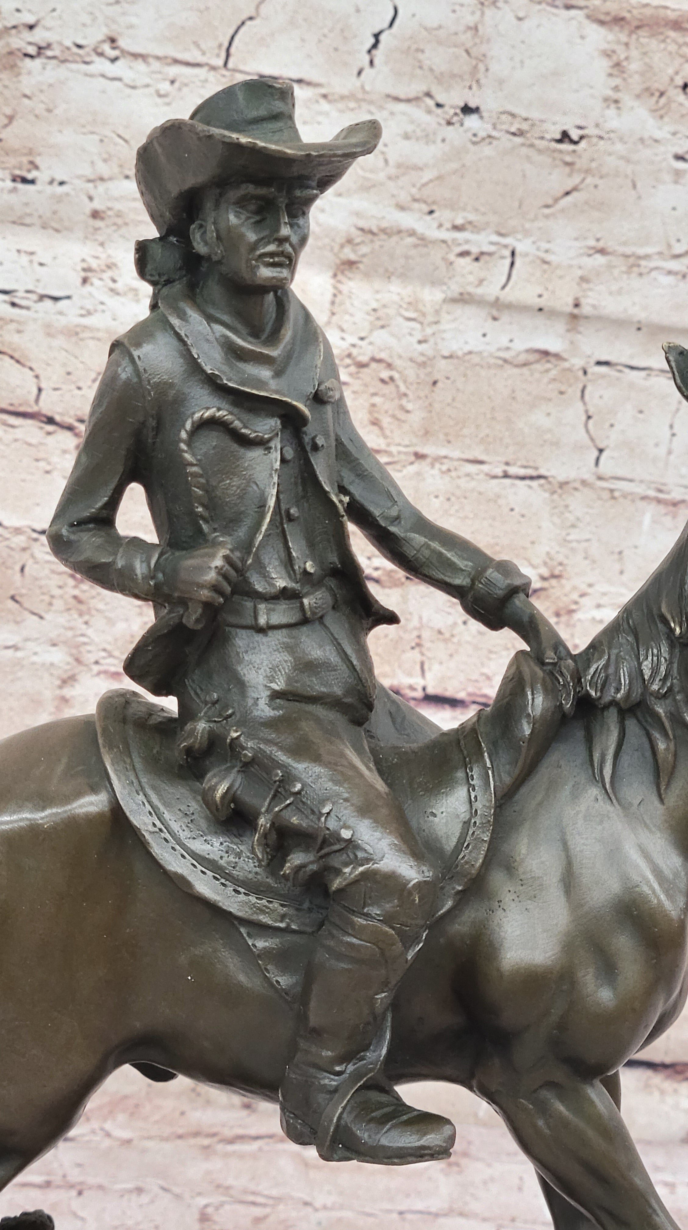 Bronze Western Sculpture Cowboy on Horseback 14" x 11"