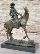 Bronze Western Sculpture Cowboy on Horseback 14" x 11"