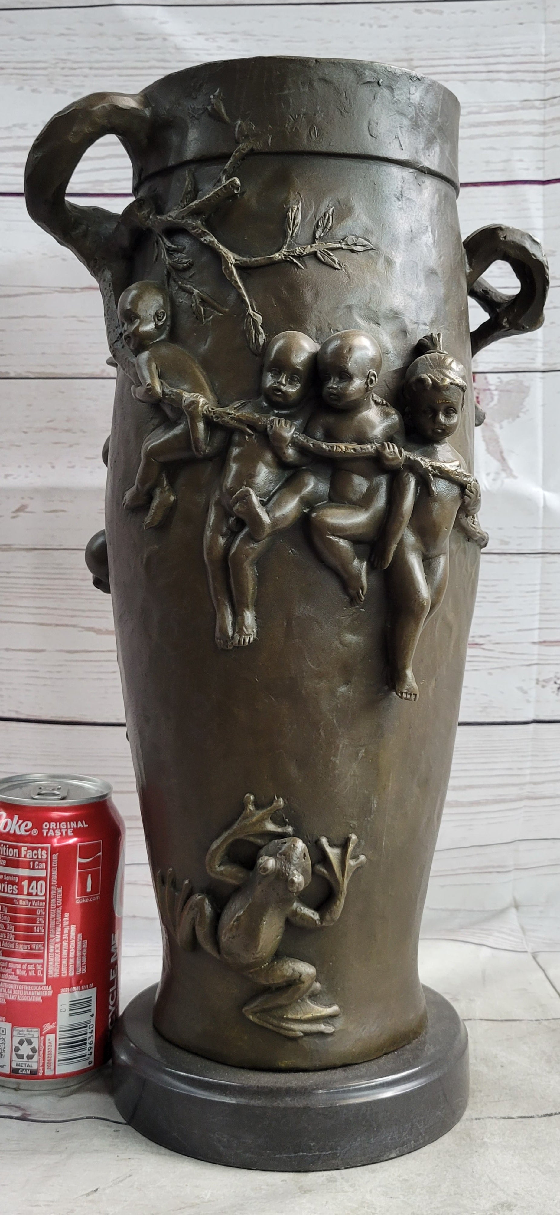 Joseph Cheret Bronze Urn Water Babies Cherubim 15" x 7"