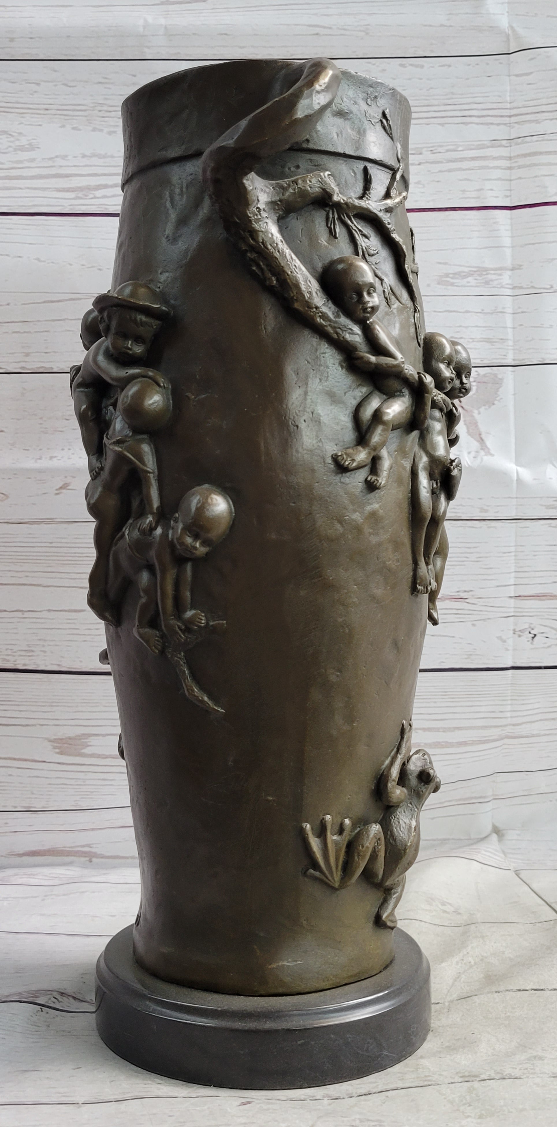 Joseph Cheret Bronze Urn Water Babies Cherubim 15" x 7"