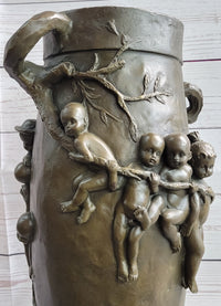 Joseph Cheret Bronze Urn Water Babies Cherubim 15" x 7"