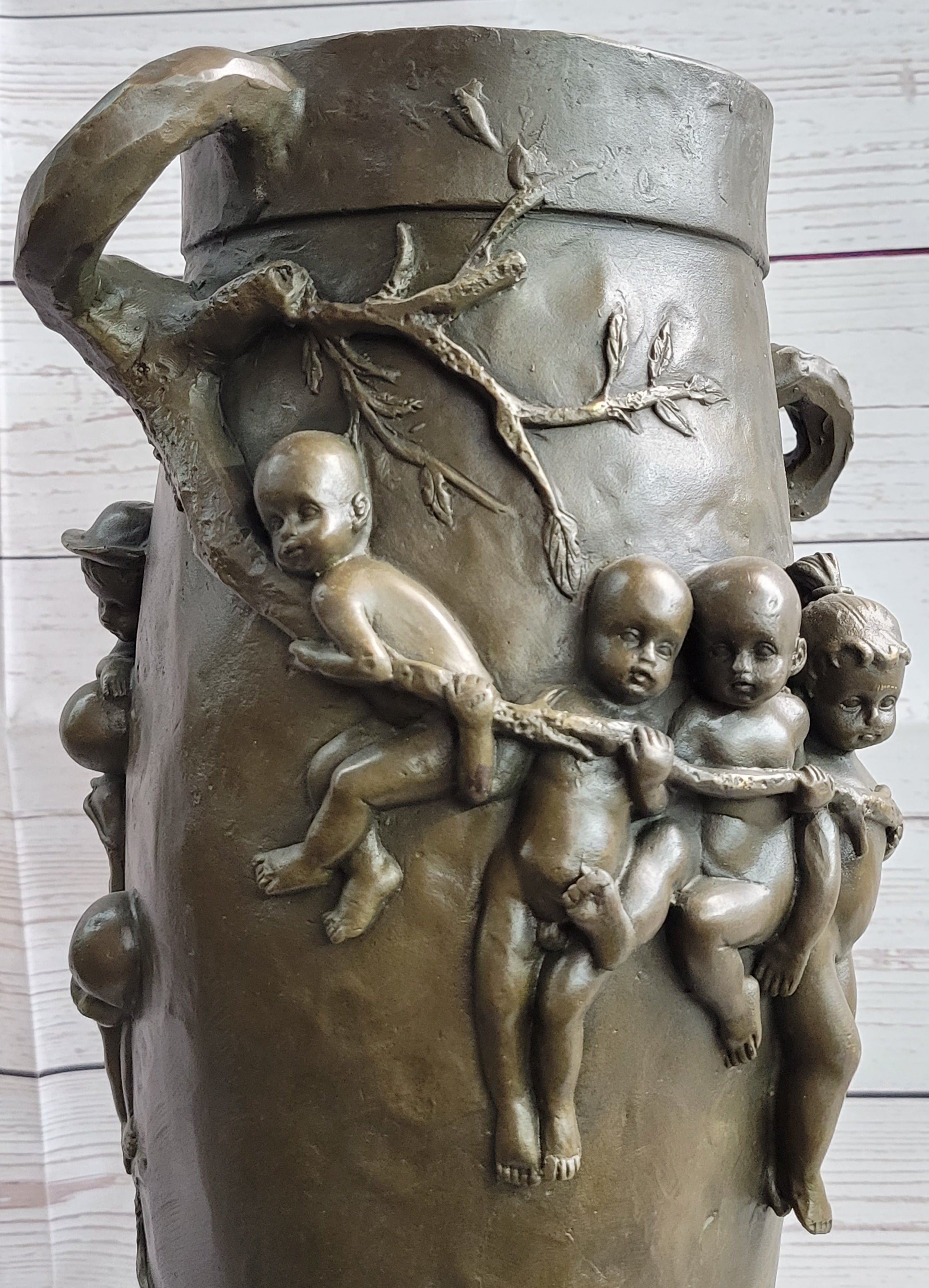 Joseph Cheret Bronze Urn Water Babies Cherubim 15" x 7"