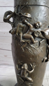 Joseph Cheret Bronze Urn Water Babies Cherubim 15" x 7"