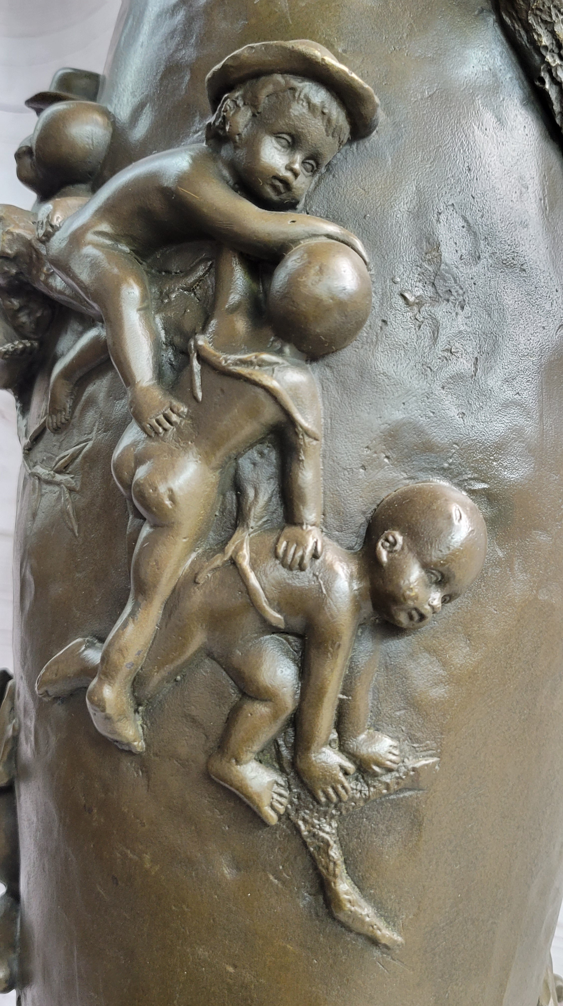 Joseph Cheret Bronze Urn Water Babies Cherubim 15" x 7"