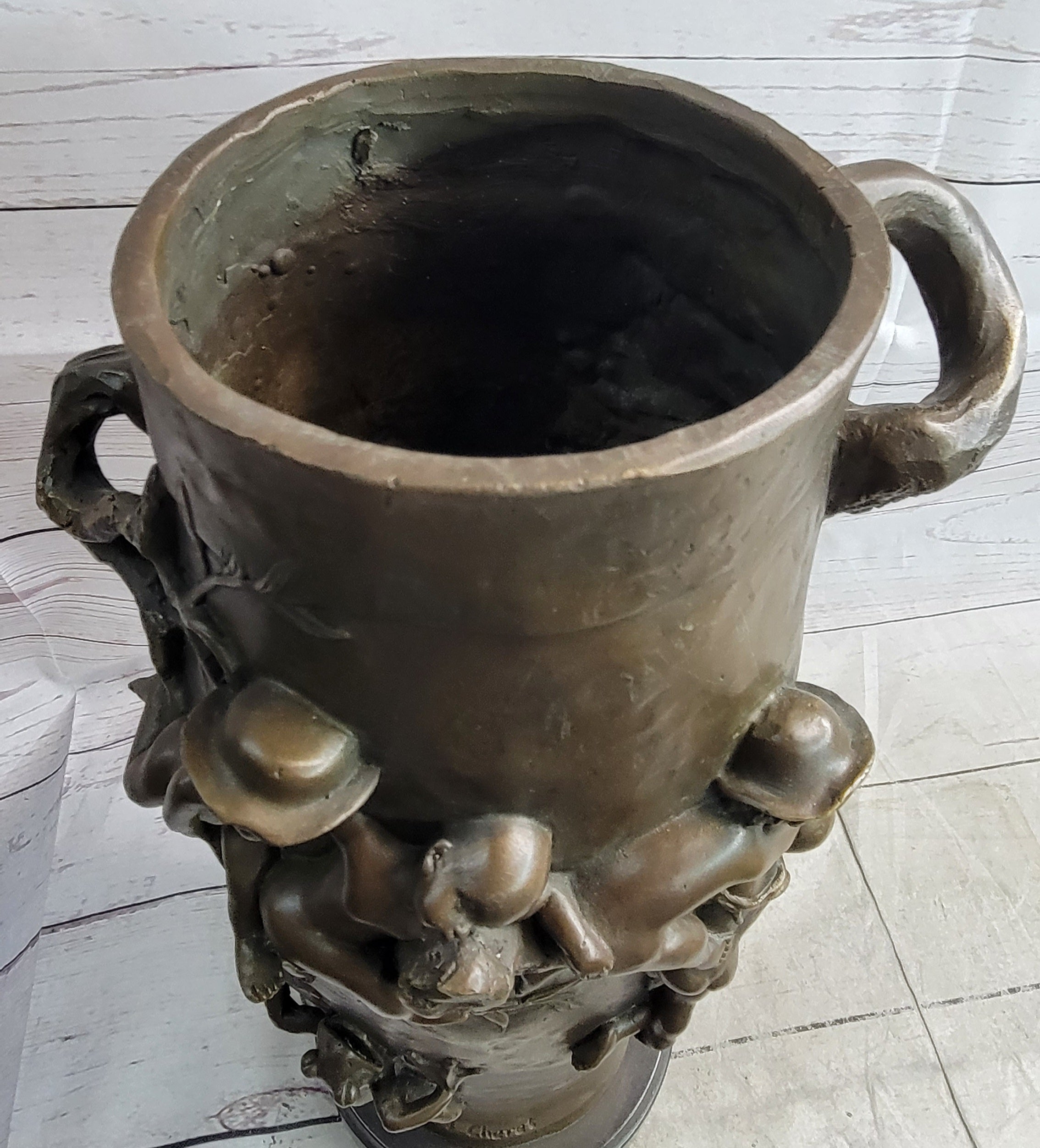 Joseph Cheret Bronze Urn Water Babies Cherubim 15" x 7"