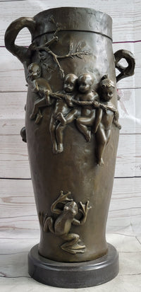 Joseph Cheret Bronze Urn Water Babies Cherubim 15" x 7"