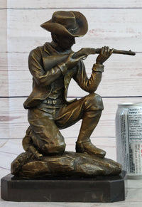 Bronze Kneeling Ranger With Rifle Cowboy Sculpture 11" x 8"