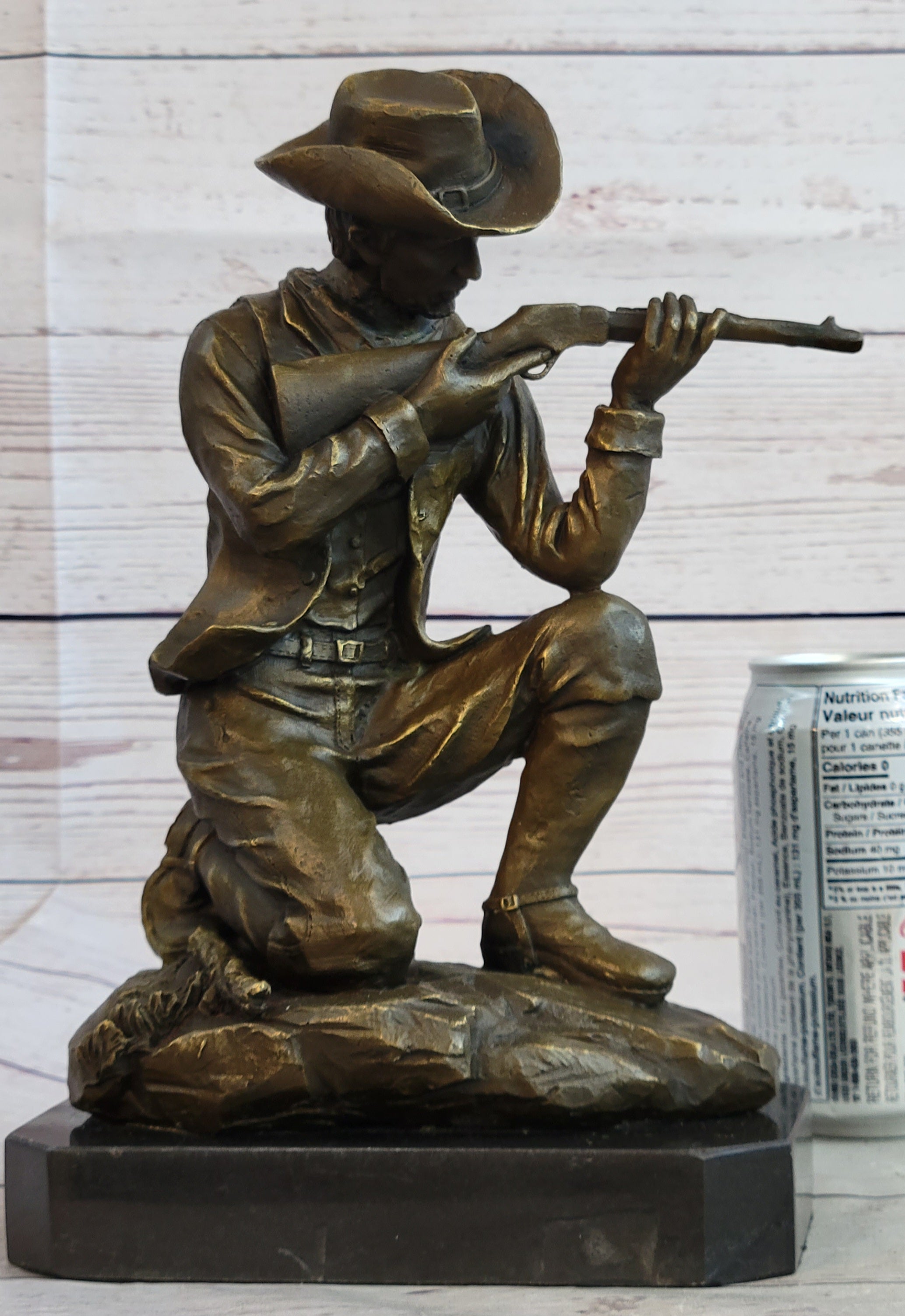 Bronze Kneeling Ranger With Rifle Cowboy Sculpture 11" x 8"